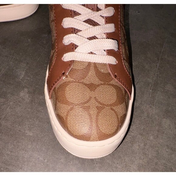 Coach | Clip | HighTop | Sneakers | Khaki/Saddle | Signature Leather/Canvas |10D main image 5